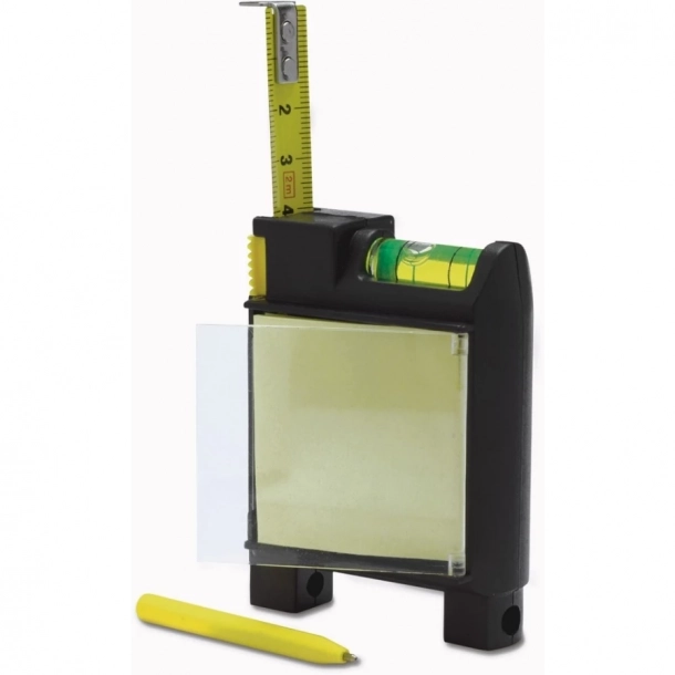 Miara 2m, poziomica, notatnik, długopis - Czarny