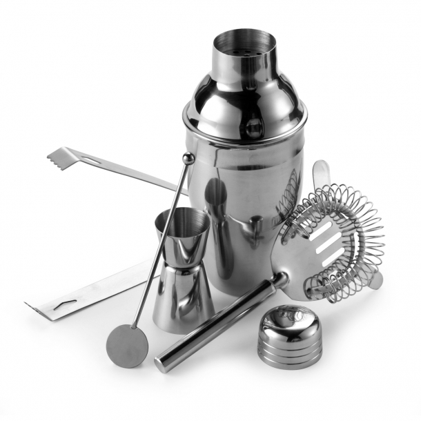 Zestaw do koktajli, shaker, szczypce do lodu, łyżka - Srebrny