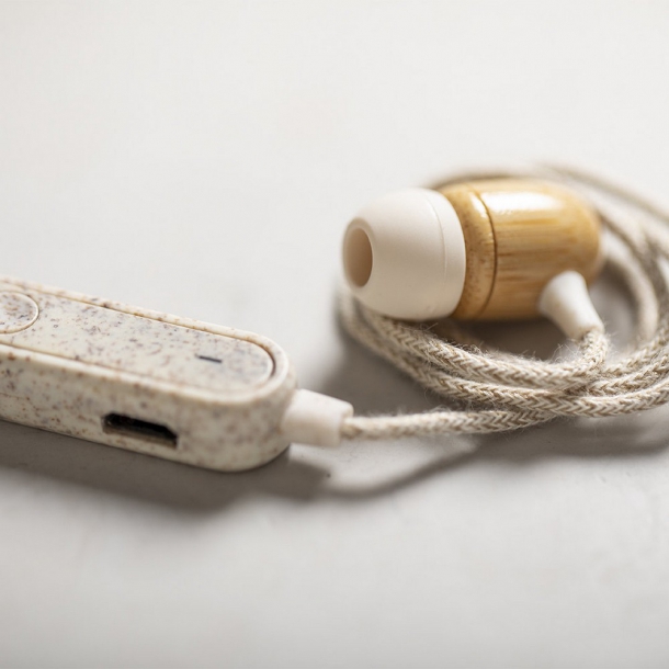 Bambusowe bezprzewodowe słuchawki douszne