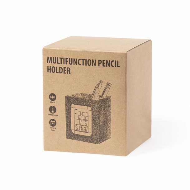 Korkowy pojemnik na przybory do pisania, zegar wielofunkcyjny