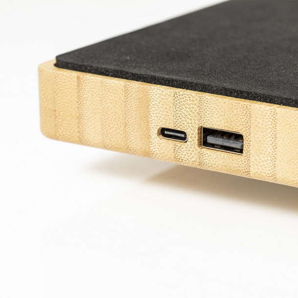 Bambusowa lampka na biurko, ładowarka bezprzewodowa 10W