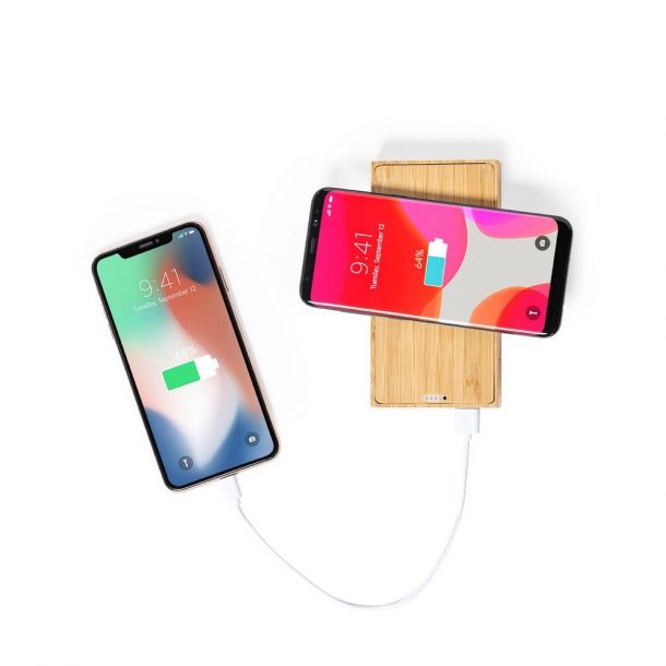 Bambusowy bezprzewodowy power bank 10000 mAh, ładowarka bezprzewodowa 5W, ładowarka słoneczna