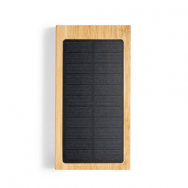 Bambusowy bezprzewodowy power bank 10000 mAh, ładowarka bezprzewodowa 5W, ładowarka słoneczna