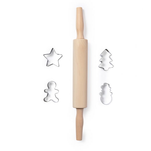 Zestaw do pieczenia, 5 el., wałek do ciasta, 4 foremki do ciasta