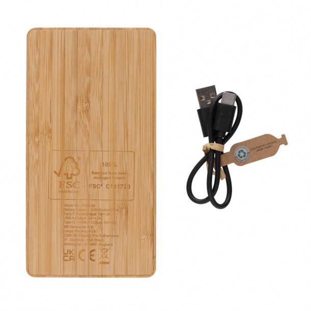 Bambusowy power bank 10000 mAh, ładowarka słoneczna