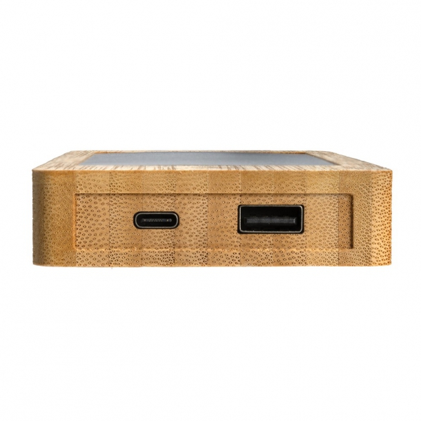 Bambusowy power bank 10000 mAh, ładowarka słoneczna