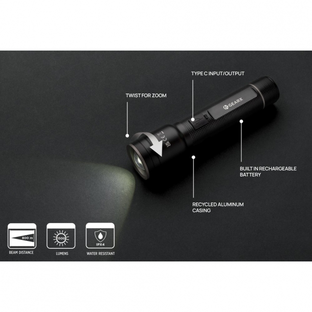 Duża latarka Gear X, ładowana przez USB, aluminium z recyklingu