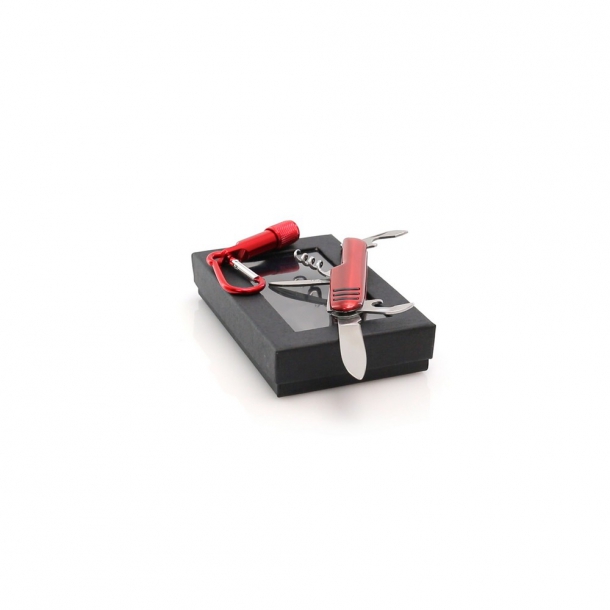 Zestaw narzędzi, narzędzie wielofunkcyjne, scyzoryk (7 el.), latarka 1 LED z karabińczykiem