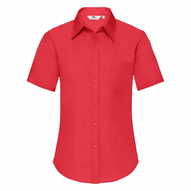 Ladies Poplin Short Sleeve Shirt Red XS