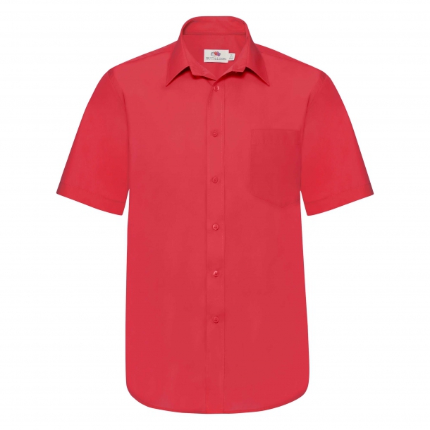 Men Poplin Short Sleeve Shirt Red S
