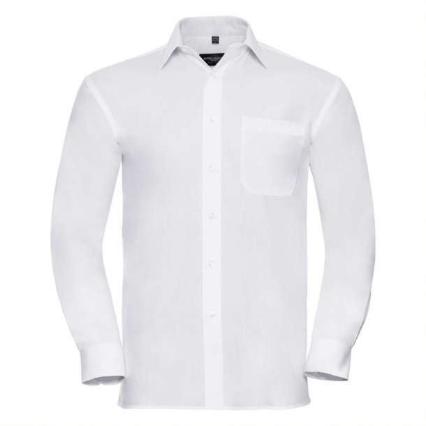 Mens LS Pure Cotton Easy Care Poplin Shirt White S