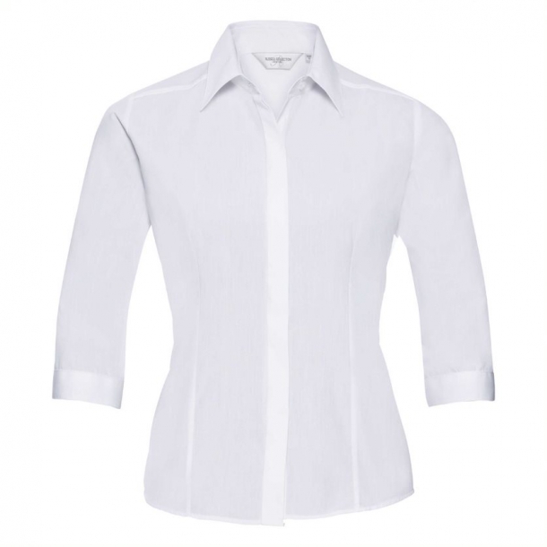 Ladies 3/4 Sleeve Poly Cotton Easy Care White XS