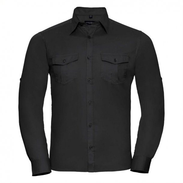 Mens Roll Sleeve Shirt L/S Black 3XL