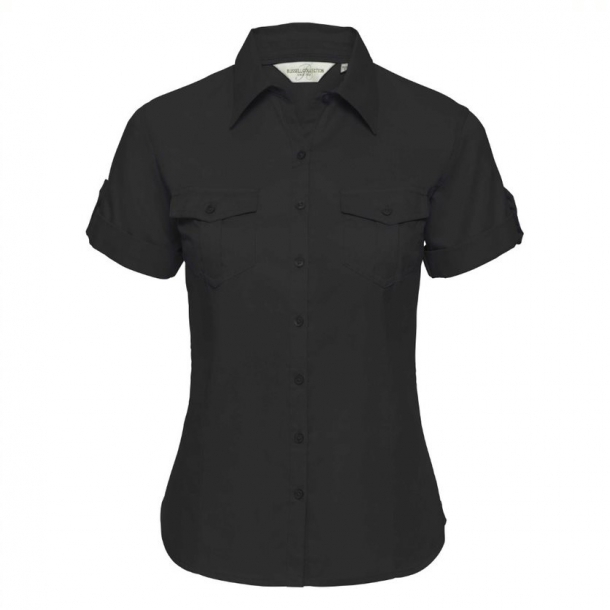 Ladies Roll Sleeve S/S Twill Shirt Black XS