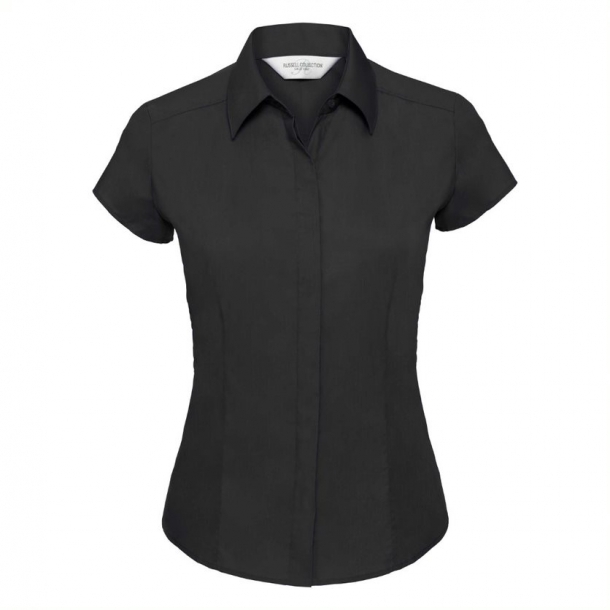 Ladies CapSl PlCt Easy Care Poplin Shirt Black S