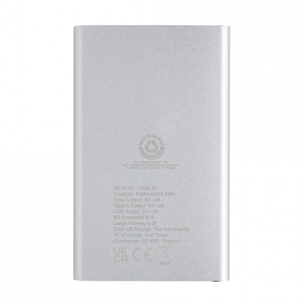 Power bank 4000 mAh z aluminium z recyklingu