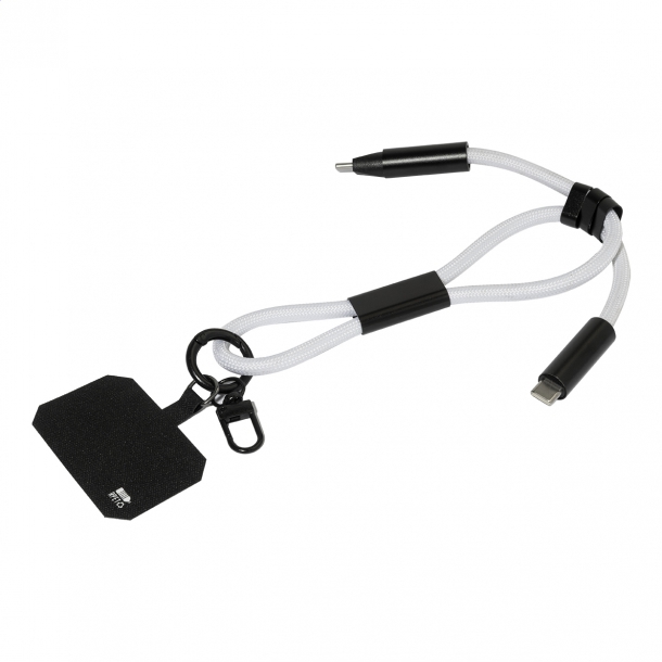 CuffCharge - smycz na nadgarstek, uchwyt na telefon, kabel 60W RPET